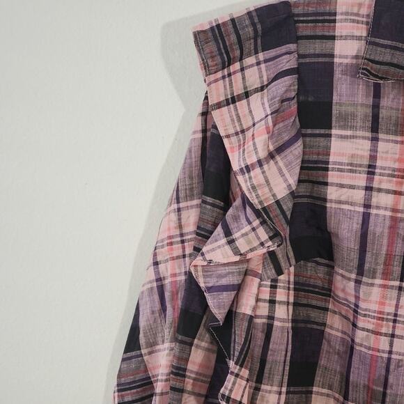 JESSICA SIMPSON plaid ruffled button up shirt med - Picture 3 of 5
